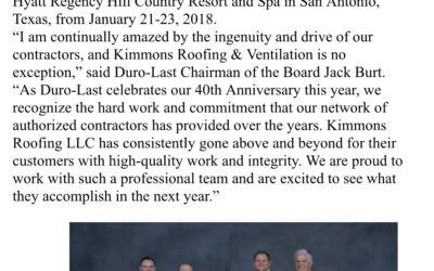 Kimmons Roofing LLC recognized in San Antonio, TX